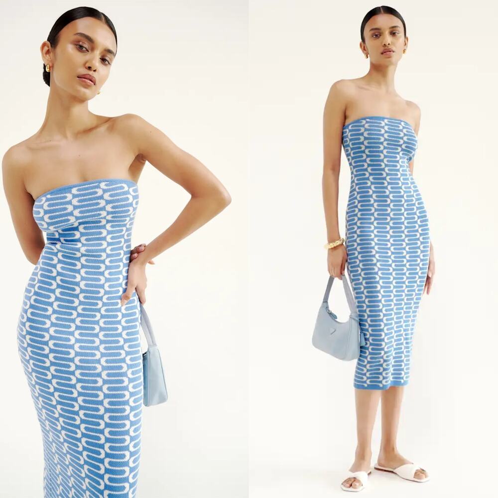 Reformation Cianna Strapless Sweater Dress Poolside